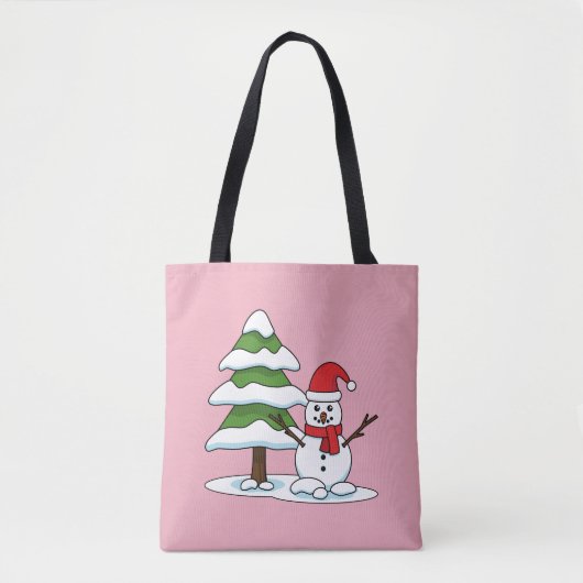 Tote Bag Snowman avec Snowman Pine Tree (Devant)