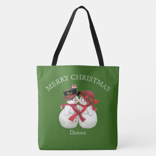 Tote Bag Snowman Couple, Joyeux Noël (Devant)