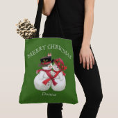 Tote Bag Snowman Couple, Joyeux Noël (De près)