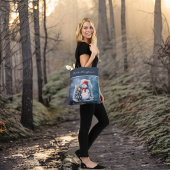 Tote Bag Snowman et garçon avec Écharpes Starry Night Monog