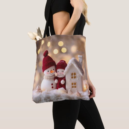 Tote Bag Snowman Frosty Sibings Winter Joie (De près)