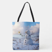 Tote Bag Snowman Holding a White Daisy (Devant)