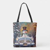 Tote Bag Snowman in a convertible car (Dos)