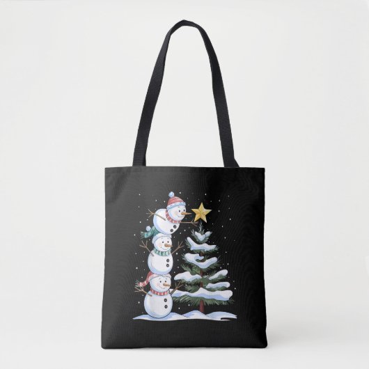 Tote Bag Snowman Merry Christmas Santa Claus Tree Snow Fami (Devant)