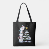 Tote Bag Snowman Merry Christmas Santa Claus Tree Snow Fami (Dos)