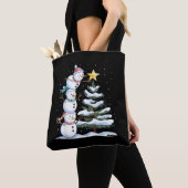 Tote Bag Snowman Merry Christmas Santa Claus Tree Snow Fami (De près)