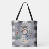 Tote Bag Snowman mignon Avec Cardinal Sur Buffle Noir Plaid (Dos)