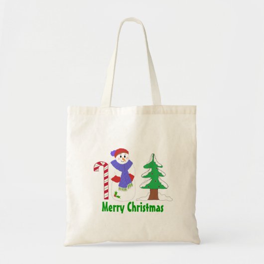 Tote Bag Snowman mignon avec Sucre de canne et arbre (Devant)