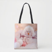 Tote Bag Snowman rose et blanc de Noël (Devant)