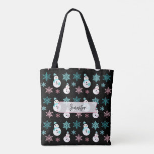 Tote Bag Snowmen et Snowflakes personnalisés Noël