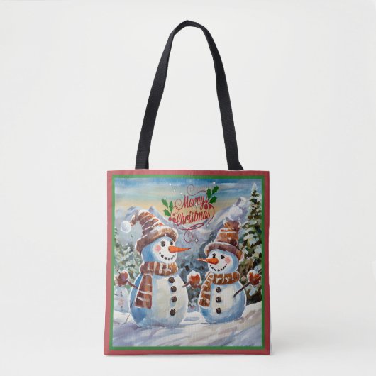 Tote Bag Snowmen, Joyeux Noël, (Devant)