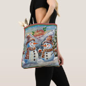 Tote Bag Snowmen, Joyeux Noël, (De près)