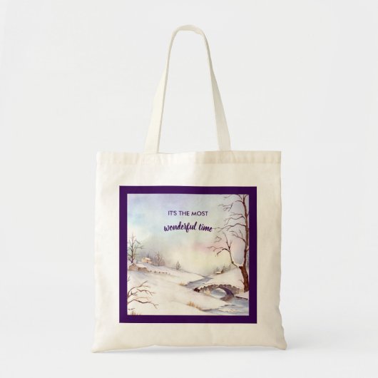 Tote Bag Snowy Bridge Watercolor Landscape (Devant)