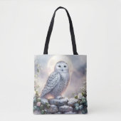 Tote Bag Snowy Owl in Moonlit Winter Garden (Devant)