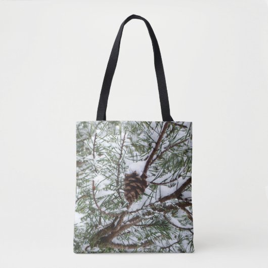 Tote Bag Snowy Pine Cône II hiver Photographie de la nature (Devant)
