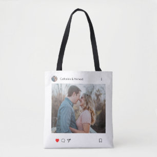 Tote Bag Social Media Post Style Photo et nom Couple