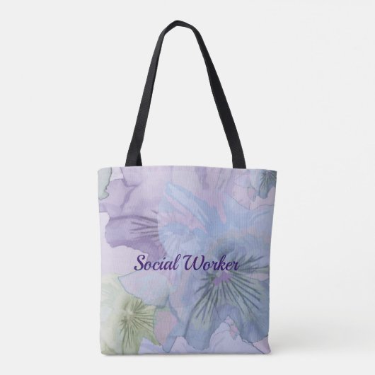Tote Bag Social Worker, arrière - plan floral pastel (Dos)