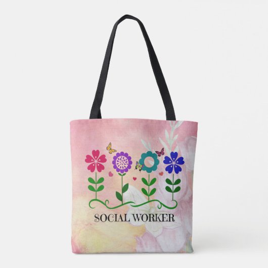 Tote Bag Social Worker, Graphic Flowers Design (Dos)