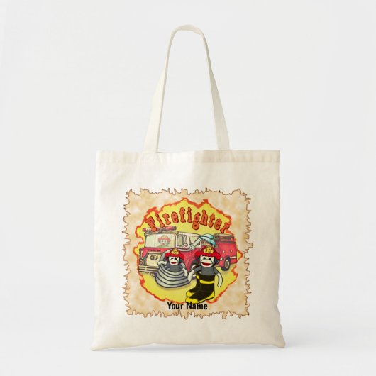 Tote Bag Sock Monkey Firetruck Firefighter nom personnalisé (Devant)