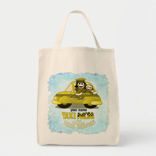 Tote Bag Sock Monkey Taxi Maman nom personnalisé (Devant)