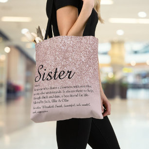 Tote Bag Sœur Définition Script Rose Gold Glitter
