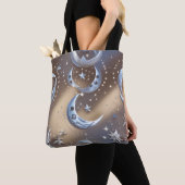 Tote Bag Soft Beige Silvery Blue Moon Calm Elegance (De près)