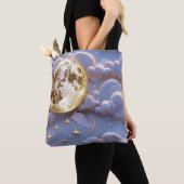 Tote Bag Soft Gold Pale Blue Lavender Moon Serenity (De près)