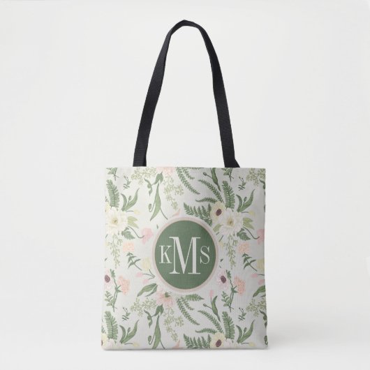 Tote Bag Soft Mint Green Garden Motif (Devant)
