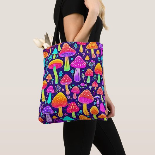 Tote Bag Soft Neon : Patch pour champignon de dessin (De près)