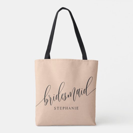 Tote Bag Soft Peach Bridesmaid Script moderne (Dos)
