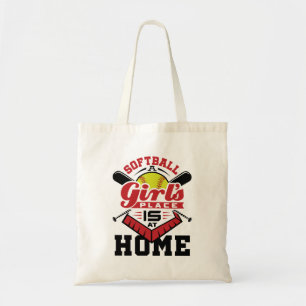 Tote Bag Softball La place d'une fille est à la maison