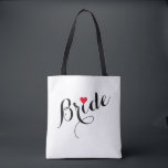 Tote Bag Soirée de mariage sur mesure élégante Fête des mar<br><div class="desc">Beau, élégant noir sur le script de typographie blanc, coeur rouge, élégant, tendance, personnalisé, sac fourre-tout pour la mariée pour la douche nuptiale, soirée bachelorette, mariage. De l'autre côté, le sac porte le nom de la mariée dans un joli script élégant de typographie rose. Tapez simplement le nom de la...</div>
