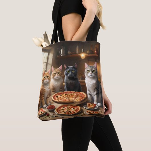 Tote Bag Soirée Pizza Chat, (De près)