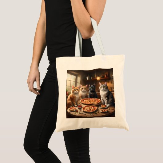 Tote Bag Soirée Pizza Chat, (Devant (produit))