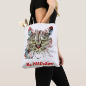 Tote Bag Sois PAWsitive, drôle de citation de chat (De près)