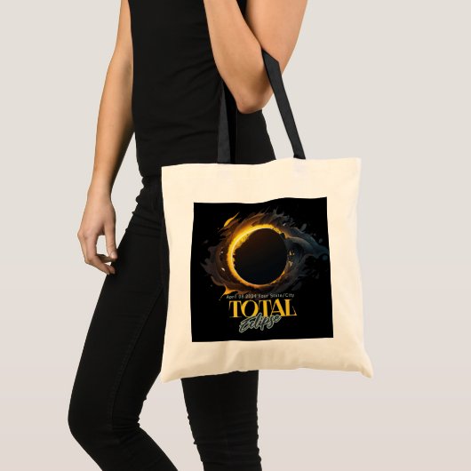 Tote Bag Solar Eclipse Don 2024 Votre Ville État Noir (Devant (produit))
