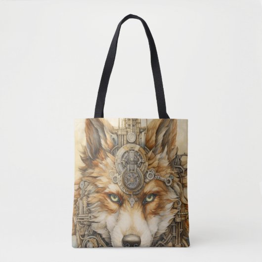 Tote Bag Solarpunk Red Wolf Steampunk inspiration (Devant)