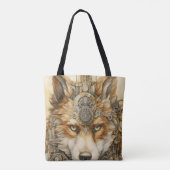 Tote Bag Solarpunk Red Wolf Steampunk inspiration (Dos)