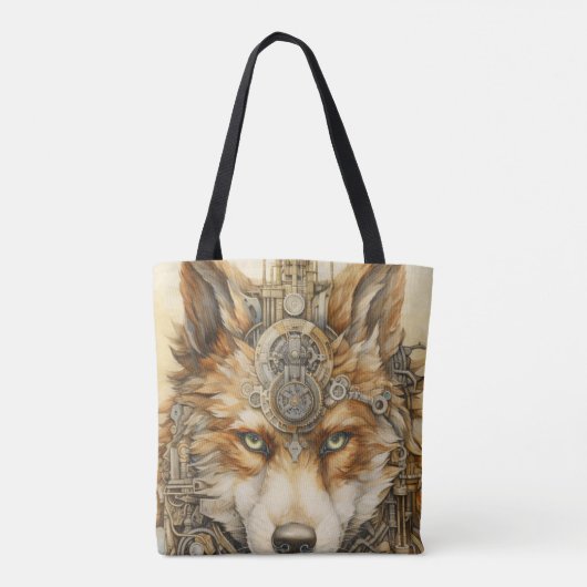 Tote Bag Solarpunk Red Wolf Steampunk inspiration (Dos)