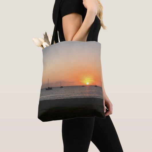 Tote Bag Soleil couchant Bateaux à voile Mer Tropical Caraï (De près)