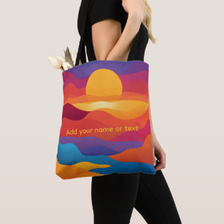 Tote Bag Soleil couchant ondulé abstrait rétro Nom personna