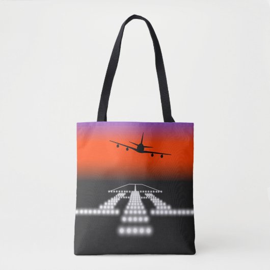 Tote Bag Soleil d'approche de l'avion aux feux de piste Avi (Devant)