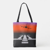 Tote Bag Soleil d'approche de l'avion aux feux de piste Avi (Dos)