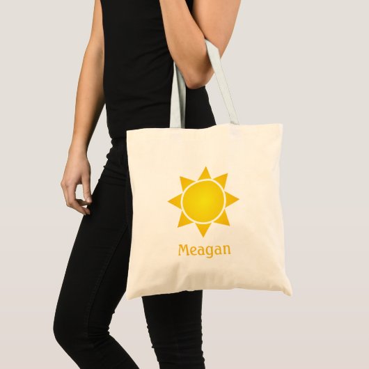 Tote Bag Soleil dégradé jaune radieux avec nom orange (Devant (produit))