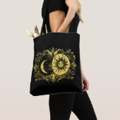 Tote Bag Soleil et Lune mystique en or (De près)