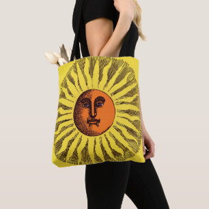 Tote Bag Soleil Hippie Heureux Souriant Jaune Céleste Vinta