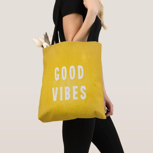 Tote Bag Soleil Jaune et Blanc Good Vibes Vacances / Plage (De près)