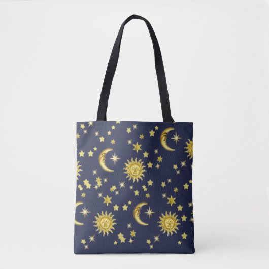 Tote Bag Soleil, Lune et étoiles (Devant)