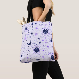Tote Bag Soleil Lune Étoiles Célestes Noir et Violet