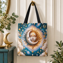 Soleil Lune Étoiles Turquoise Or Fantastique